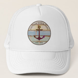 Casquette Ancre nautique Nom du bateau en bois rustique