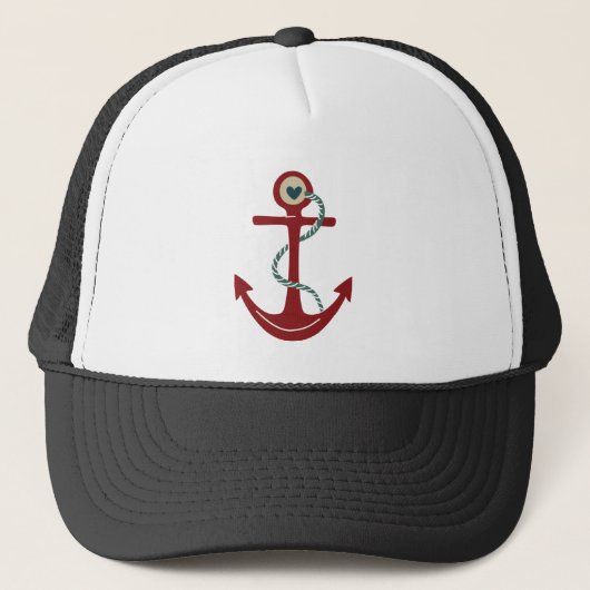 Casquette Ancre rouge de bateau avec le coeur (Devant)