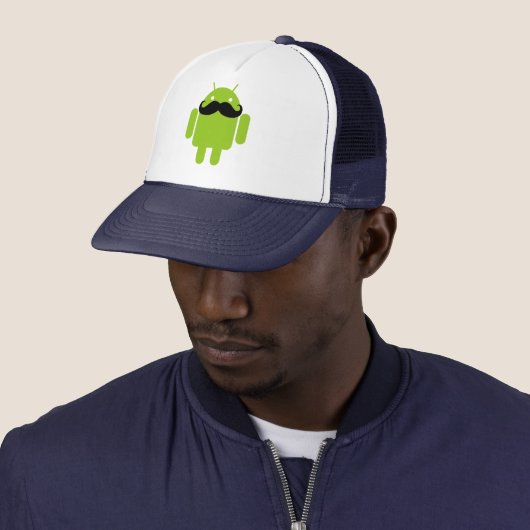 Casquette Android Robot Black Mustache Graphisme (En situation)