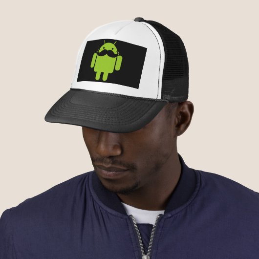 Casquette Android Robot Icon Mustache sur noir (En situation)