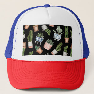 Casquette Aquarelle Accueil Plante Noir sans couture