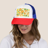 Casquette Aquarelle agrumes, motif tropical. (En situation)