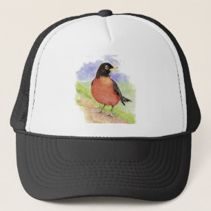 Casquette Aquarelle American Robin Garden Oiseau Nature Art