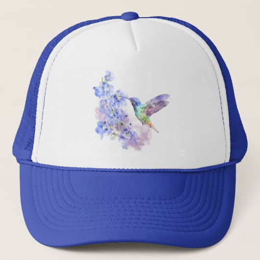 Casquette Aquarelle Bleu Colibri Jardin Nature (Devant)