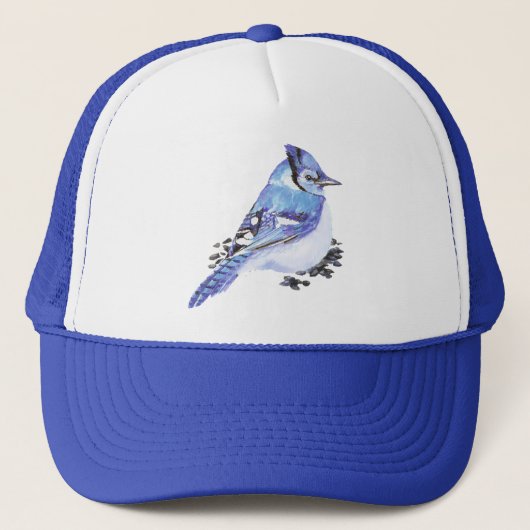 Casquette Aquarelle Bleu Jay Oiseau Faune Nature Art (Devant)