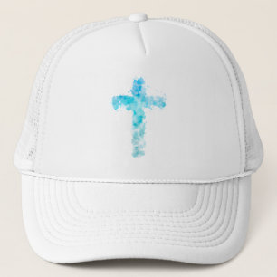 Casquette Aquarelle bleue Croix chrétienne Baptême