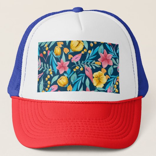Casquette Aquarelle botanique : fleurs, ornement feuille. (Devant)