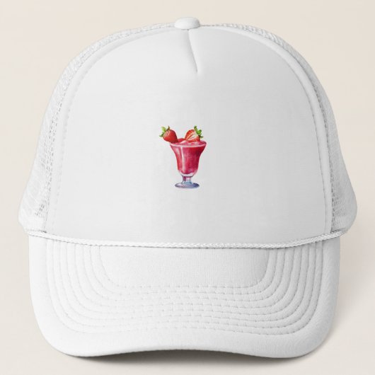 Casquette Aquarelle Fraise Cocktail Boisson (Devant)