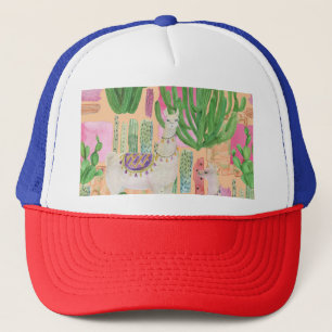 Casquette Aquarelle lamas, cactus : motif sans couture.