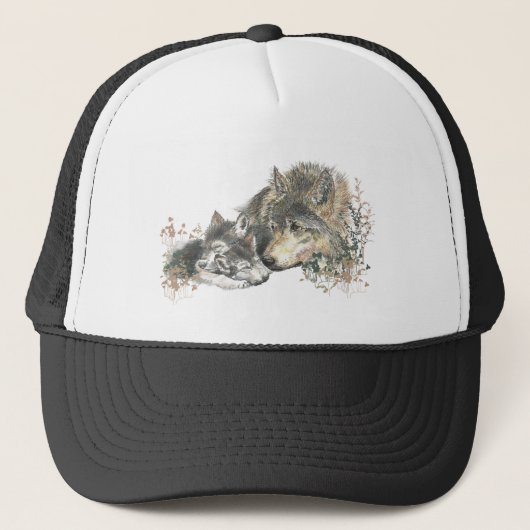 Casquette Aquarelle Loup maman ou papa (Devant)