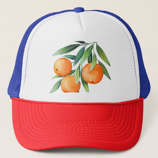 Casquette Aquarelle Orange Fruits : Branches Isolées. (Devant)
