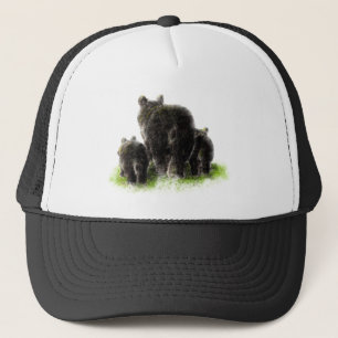 Casquette Aquarelle Ours noir Famille Faune Nature Art