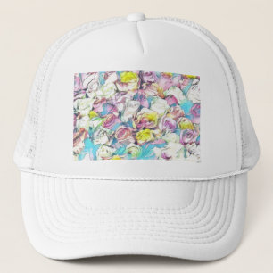 Casquette Aquarelle Peinture de roses blanches rose jaune