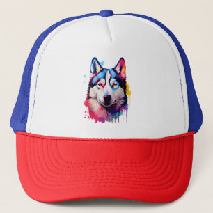 Casquette Aquarelle Sibérienne Husky Art coloré