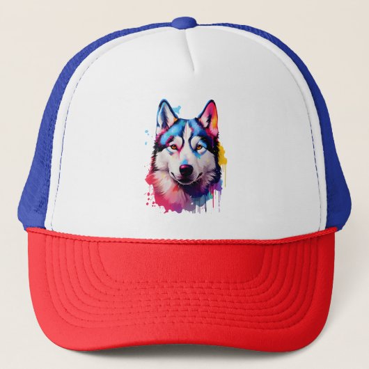 Casquette Aquarelle Sibérienne Husky Art coloré (Devant)