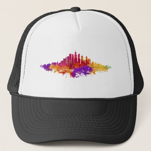 Casquette Aquarelle Skyline de Chicago en blanc (Devant)