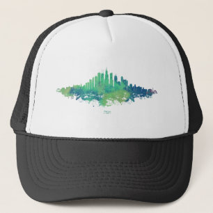 Casquette Aquarelle Skyline de Chicago en bleu et vert