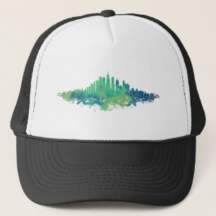 Casquette Aquarelle Skyline de Chicago en bleu et vert