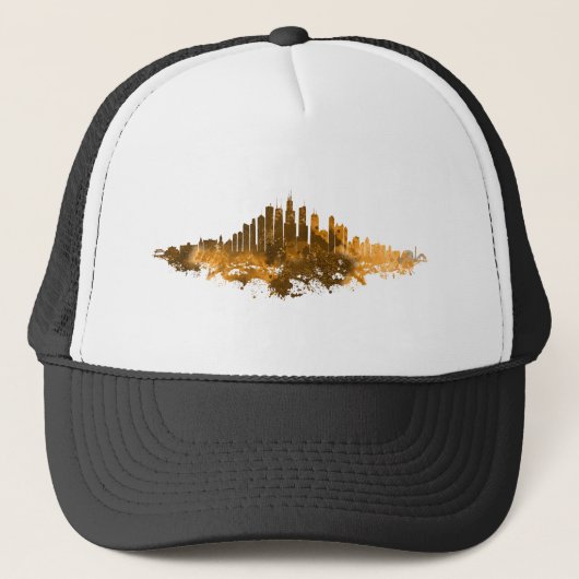 Casquette Aquarelle Skyline de Chicago en orange (Devant)