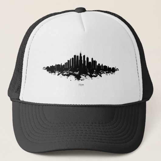 Casquette Aquarelle Skyline de Chicago noir et blanc (Devant)
