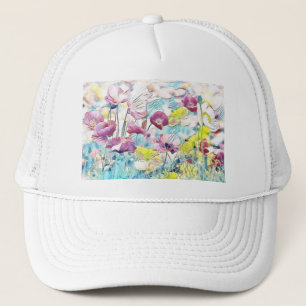 Casquette Aquarelle vintage Champ de fleurs de pavot