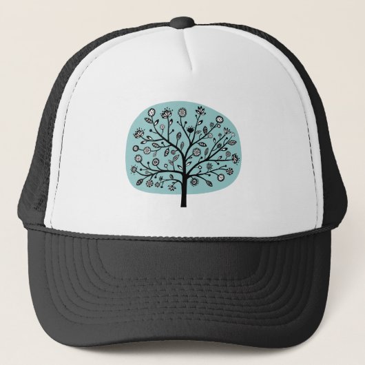 Casquette Arbre à fleurs stylisé - bleu clair vert (Devant)