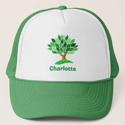 Casquette Arbre avec Feuilles verts. Ajouter un nom. Casquet (Devant)