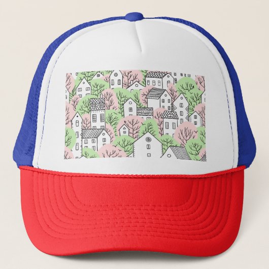 Casquette Arbres, maisons, paysage de la ville de printemps (Devant)