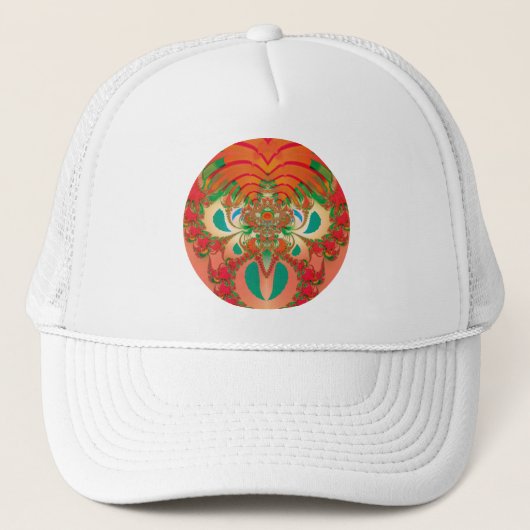 Casquette Art abstrait fractal de hibou rouge (Devant)