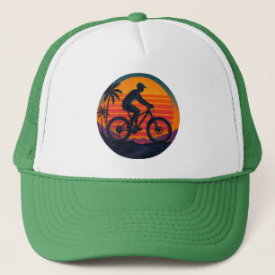 Casquette Art Rétro de Cycliste de Montagne au Coucher du So