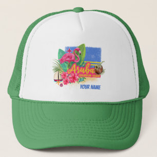 Casquette Aruba Retro Caraïbes île avec Flamant rose Vintage