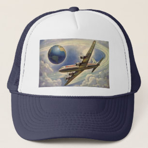 Casquette Avion vintage volant autour du monde dans les nuag