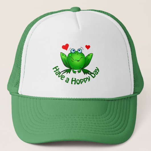 Casquette Avoir une journée Hoppy Cute Green Frog w Hearts (Devant)