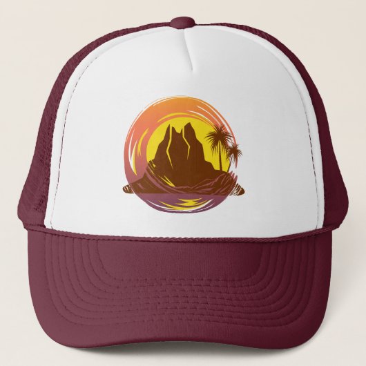 Casquette Badge avec paysage volcanique tropical et palmiers (Devant)