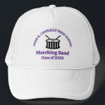 Casquette Bande de Marquage du secondaire personnalisé Purpl<br><div class="desc">Ce casquette de fanfare moderne du lycée présente le nom de l'élève et du groupe en violet sous la batterie. Customisez les membres symphoniques,  d'un ensemble de vent ou d'un groupe de concert ou leur directeur pour un grand cadeau de remise de diplômes.</div>