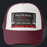 Casquette Barbershop Barber pole and clippers Trucker Hat<br><div class="desc">This is a CUSTOMIZABLE barber/barbershop trucker hat design. The design is represented by barbershop colors of blue and red. All artwork was created and illustrated by Dale Arthur of whizcreations.net.</div>