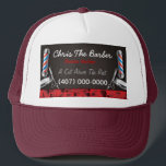 Casquette Barbershop Barber pole and clippers Trucker Hat<br><div class="desc">This is a CUSTOMIZABLE barber/barbershop trucker hat design. The design is represented by barbershop colors of blue and red. All artwork was created and illustrated by Dale Arthur of whizcreations.net.</div>