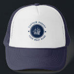 Casquette Bateau à voile marin bleu marine<br><div class="desc">Marine bleu et blanc vintage voile voile nautique mariage modèle pour les noms et dates.</div>