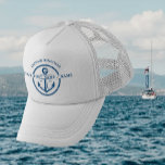 Casquette Bateau bleu marine Nom du capitaine Ancre<br><div class="desc">Marine nautique Bleu Blanc Motif Bateau Nom de capitaine Ancre et conception de corde. Belle bordure marine bleu marine de corde circulaire,  ancre et texte personnalisé. Personnalisez avec votre nom,  votre nom de bateau ou votre texte. Design unique et original par Golden Bloom Home.</div>