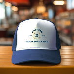 Casquette Bateau sur mesure Capitaine Monogram Gold Laurel N<br><div class="desc">Casquette de bateau vintage sur mesure avec lettrage bleu marine cool lisant CAPTAIN,  votre monogramme dans un laurier doré imprimé,  et votre nom de bateau personnalisé. Un cadeau idéal pour une excursion en bateau,  votre propre voilier,  yacht ou équipage de bateau.</div>