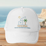 Casquette Beach Real Estate Company Custom Coastal Realtor<br><div class="desc">This cute tropical real estate company hat features a modern blue beach house with a cool coastal palm tree and island sun. Customize this marketing item with your agent and realty business name for a realtor who works along the coast.</div>