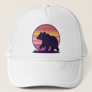 Casquette Bearly Awake - Drôle Retro Bear Sunset