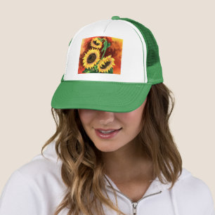 Casquette Beau chapeau de camion de trois tournesols - Peint
