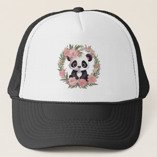 Casquette Bébé adorable Panda Ours avec fleurs (Devant)