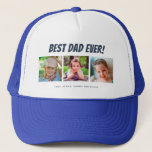 Casquette Best Dad Ever | Three Photos<br><div class="desc">This hat features three photo frames for pictures of children or dad. Dark blue text "Best Dad Ever" appears above the pictures and custom text below allows you to personalize with children's names. This is a perfect heartfelt Father's Day or birthday gift for any dad.</div>