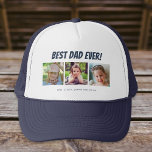 Casquette Best Dad Ever | Three Photos<br><div class="desc">This hat features three photo frames for pictures of children or dad. Dark blue text "Best Dad Ever" appears above the pictures and custom text below allows you to personalize with children's names. This is a perfect heartfelt Father's Day or birthday gift for any dad.</div>