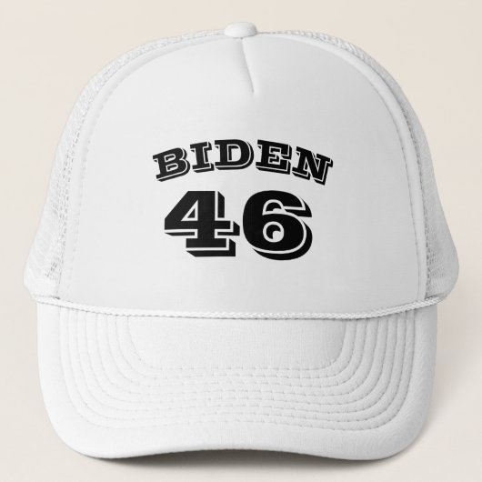 Casquette Biden 46 lettres blanches arrondies en noir blanc (Devant)