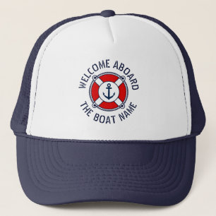 Casquette Bienvenue à bord du bateau nom nautique ancre mar