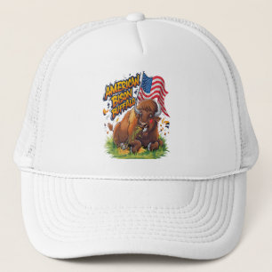 Casquette Bison avec drapeau américain dans l'herbe