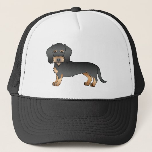 Casquette Black And Tan Wire Haired Dachshund Cartoon Dog (Devant)